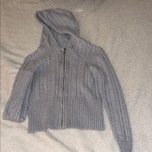 Gray Cable Knit Zip-Up Hoodie